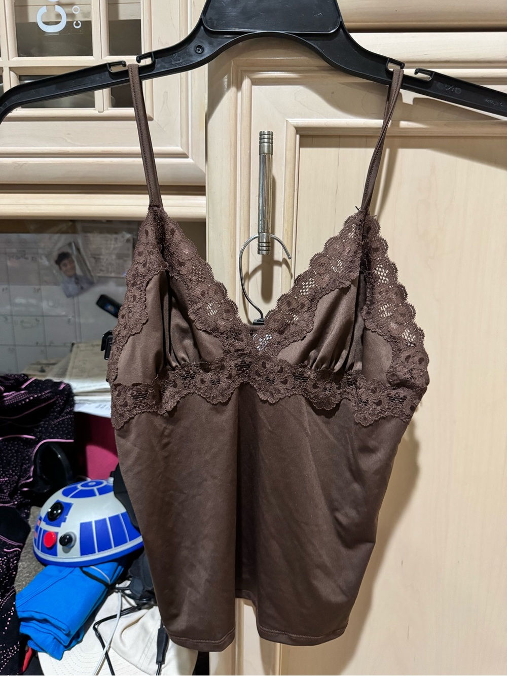 Rampage Brown Lace-Trim Satin Cami